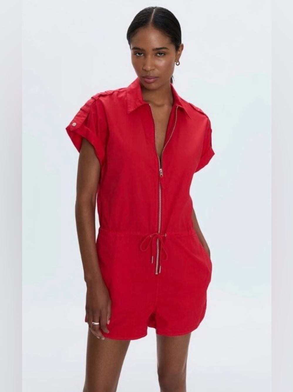 Pistola Meg Zip Front Romper - Red size M Cotton blend new no tag